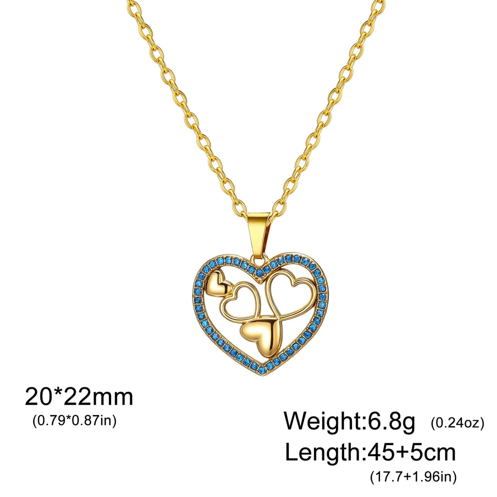 Skyrim Sweet Love Heart Zircon Pendant Necklace Stainless Steel Gold Color Minimalist Choker Fashion Jewelry Birthday Gift
