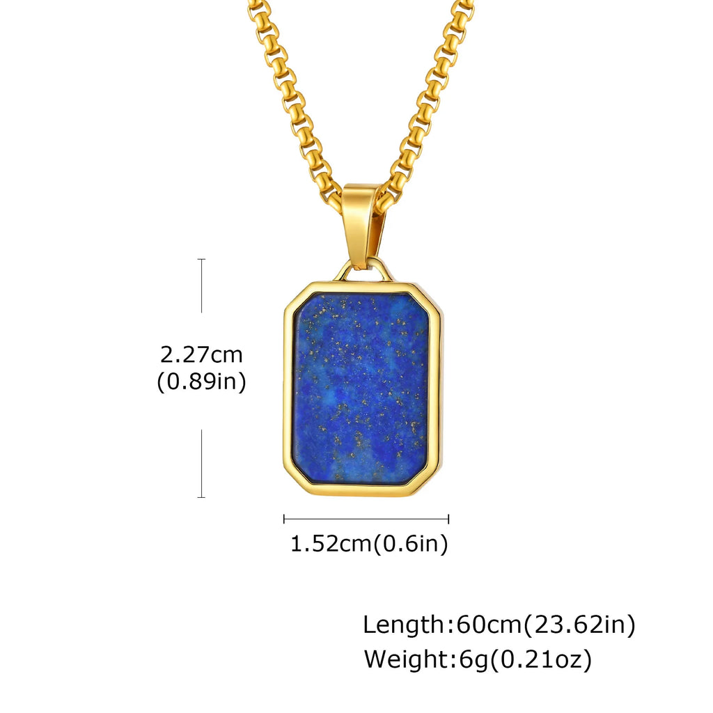 Trendy Pendant Necklaces for Men,Square Natural Stone Stainless Steel Necklaces,Hip Hop Healing Jewelry Gifts for Husband Dad