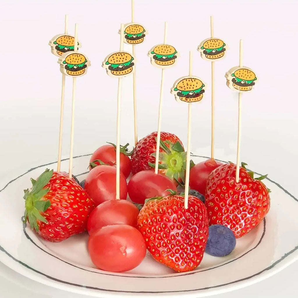 100Pcs-Hamburger Garnish Bamboo Sticks Disposable Fruit Stick Snack Skewers Party Buffet Bamboo Food Picks Bento Tools