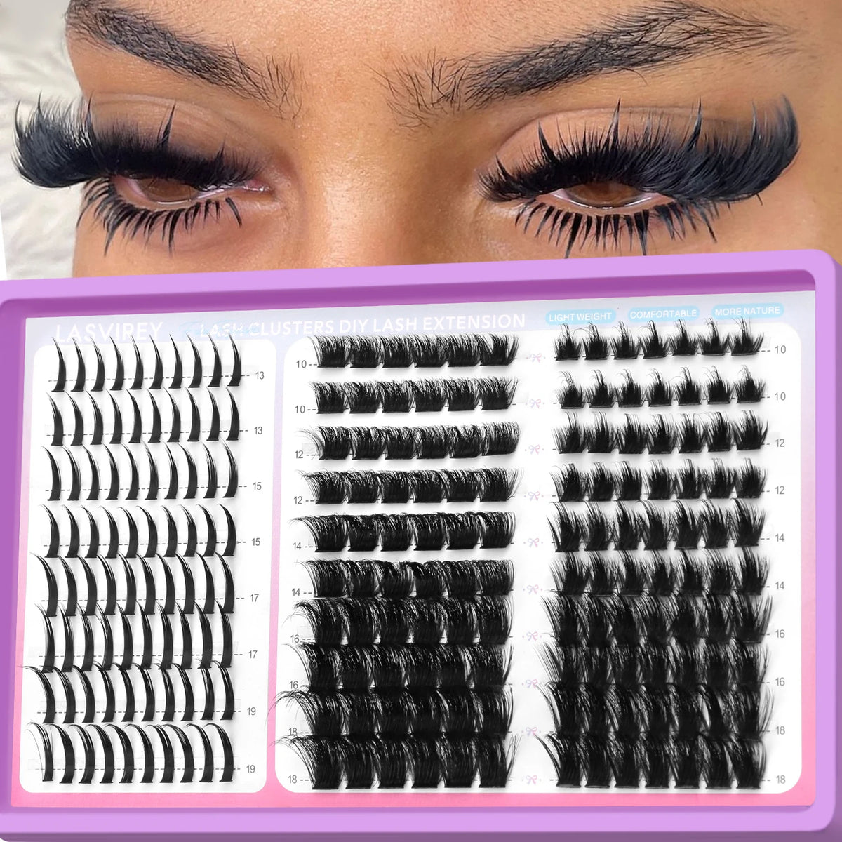 LASVIREY Lash Clusters DIY Spiky Cluster Lashes Mixed Styles Fluffy Volume Clusters Lashes Fluffy Individual Eyelashes Extension