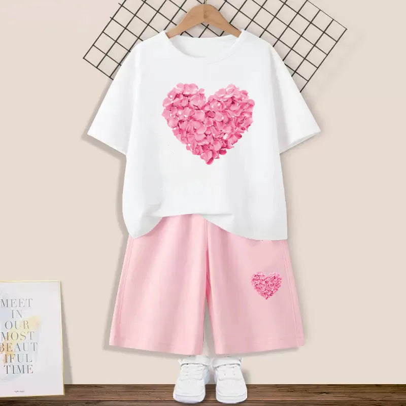 2024 Summer Girls Cotton Clothing Sets Kids Cute Cartoon Butterfly High Heel T-shirt +Shorts 2Pce Suits Childrens Tracksuits