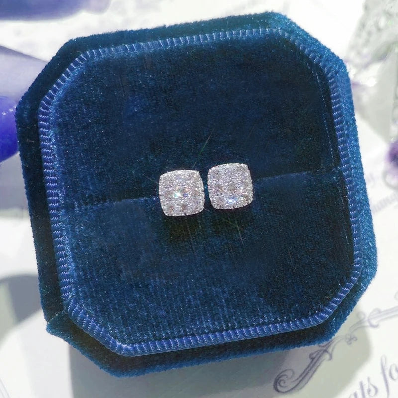Huitan Simple Square-shaped Stud Earrings Women Inlaid Shiny CZ Versatile Ear Piercing Accessories for Teens Statement Jewelry