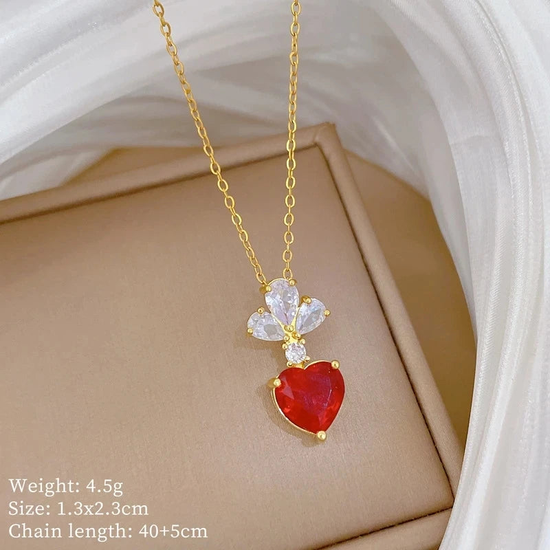Fashionable Luxury Micro-Set Zircon Copper Pendant Necklace for Women Stylish Personality Versatile Stainless Steel Choker Jewel