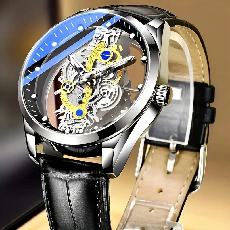 Hot Trendy Fashion Wholesale Men's Golden Skeleton Automatic Quartz Wrist Watches Luxury
