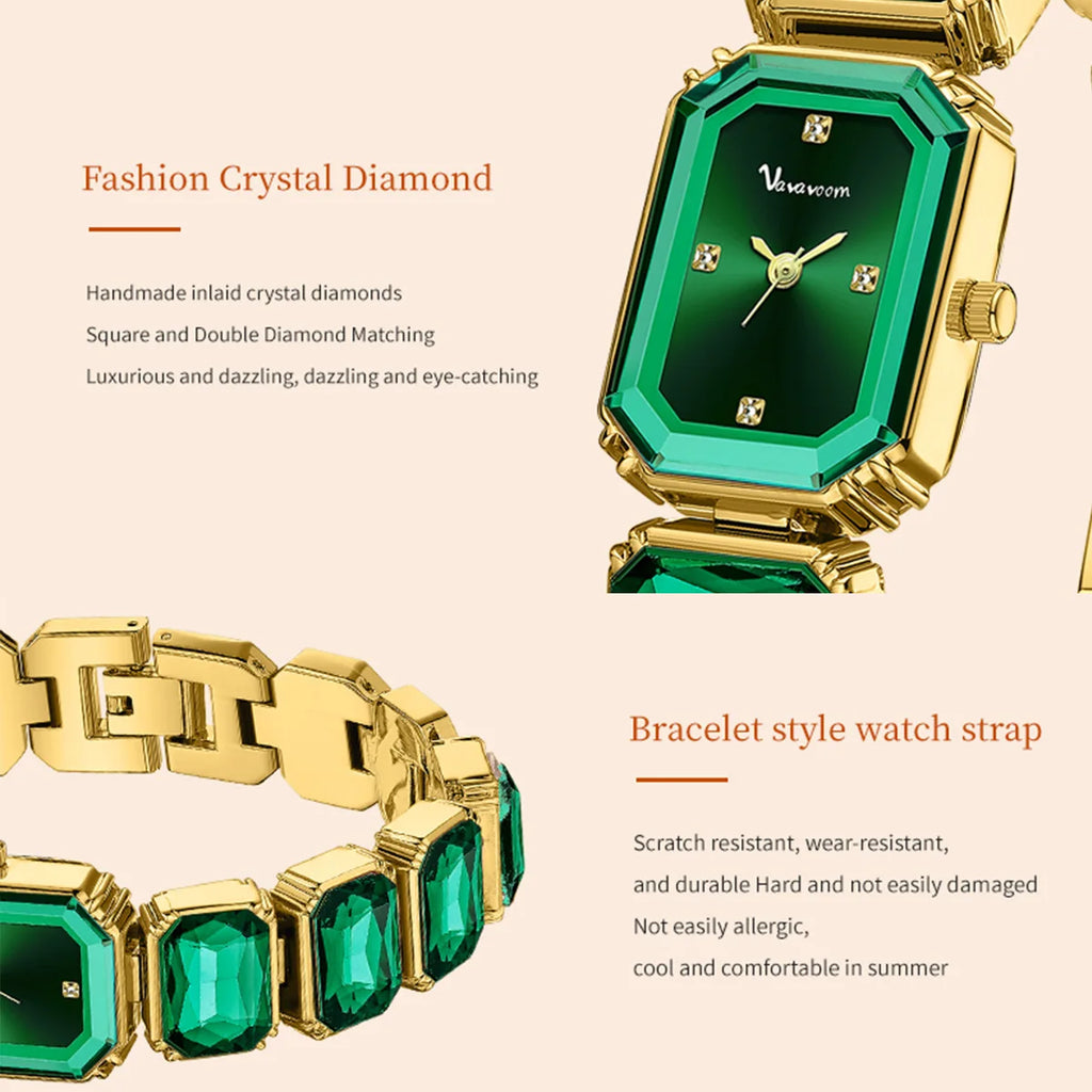 Women Square Watch Luxury Rhinestone Stainless Steel Original Quartz Movement Fashion Bracelet Clock Rose Gold Jewelry Wristatch