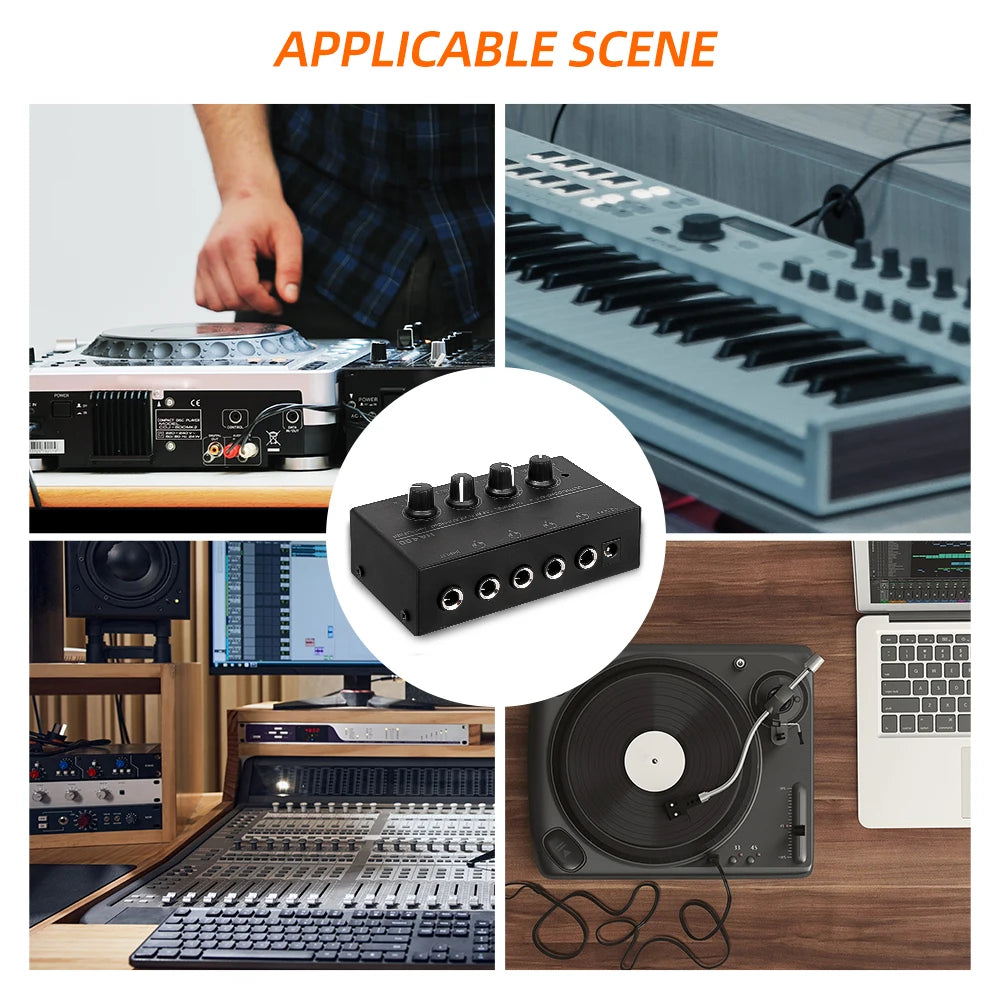 4 Channels Mini Stereo Headphone Amplifier HA400 Headphone Distributor Ultra-Compact With Power Adapter EU US Plug Adapter