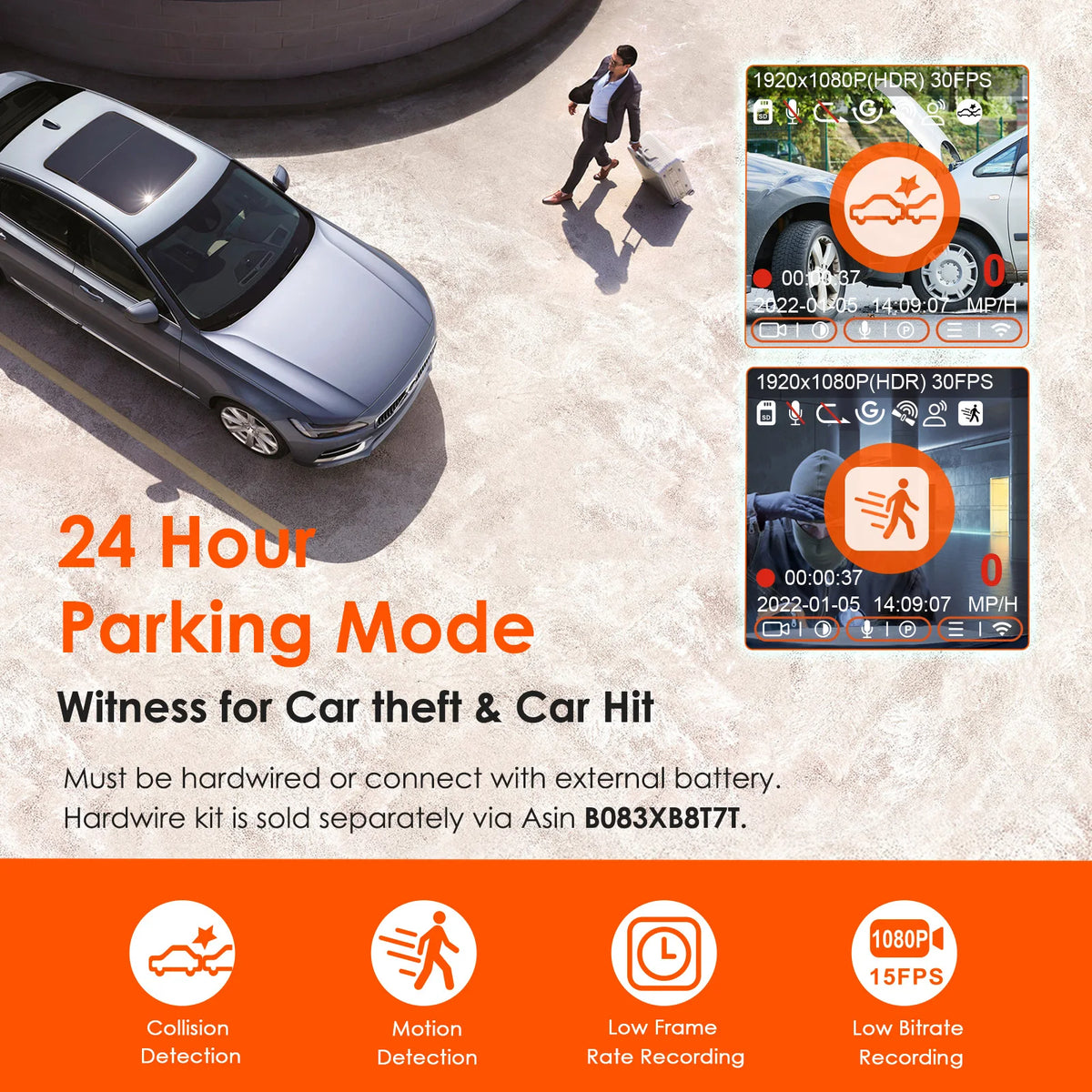 Vantrue E1Lite Dashcam 1080P WiFi Mini Dash Cam with GPS and Speed Voice Control Detachable Dash Camera 24 Hours Parking Mode