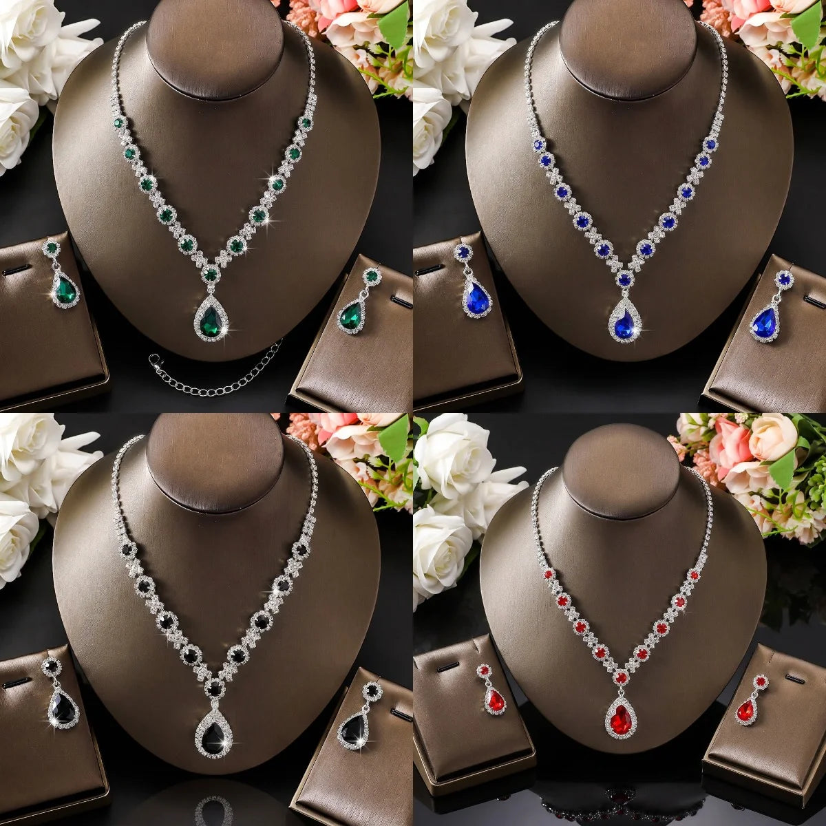 Simple and atmospheric water droplet necklace earrings two-piece set as a surprise birthday gift for girlfriend and best friend