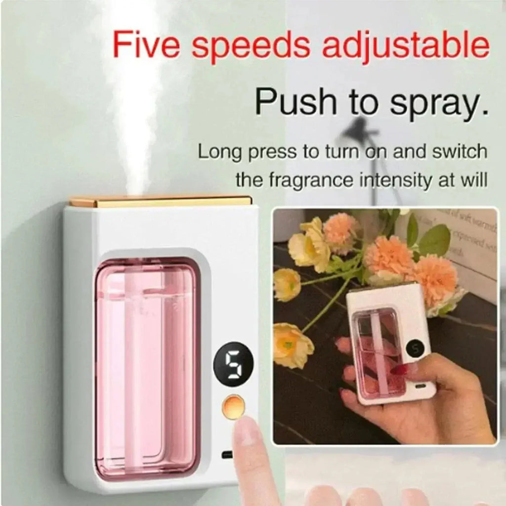 Portable Wireless Wall Hanging Aromatherapy Diffuser Machine with Display Automatic Fragrance Spray Bathroom Deodorization Air