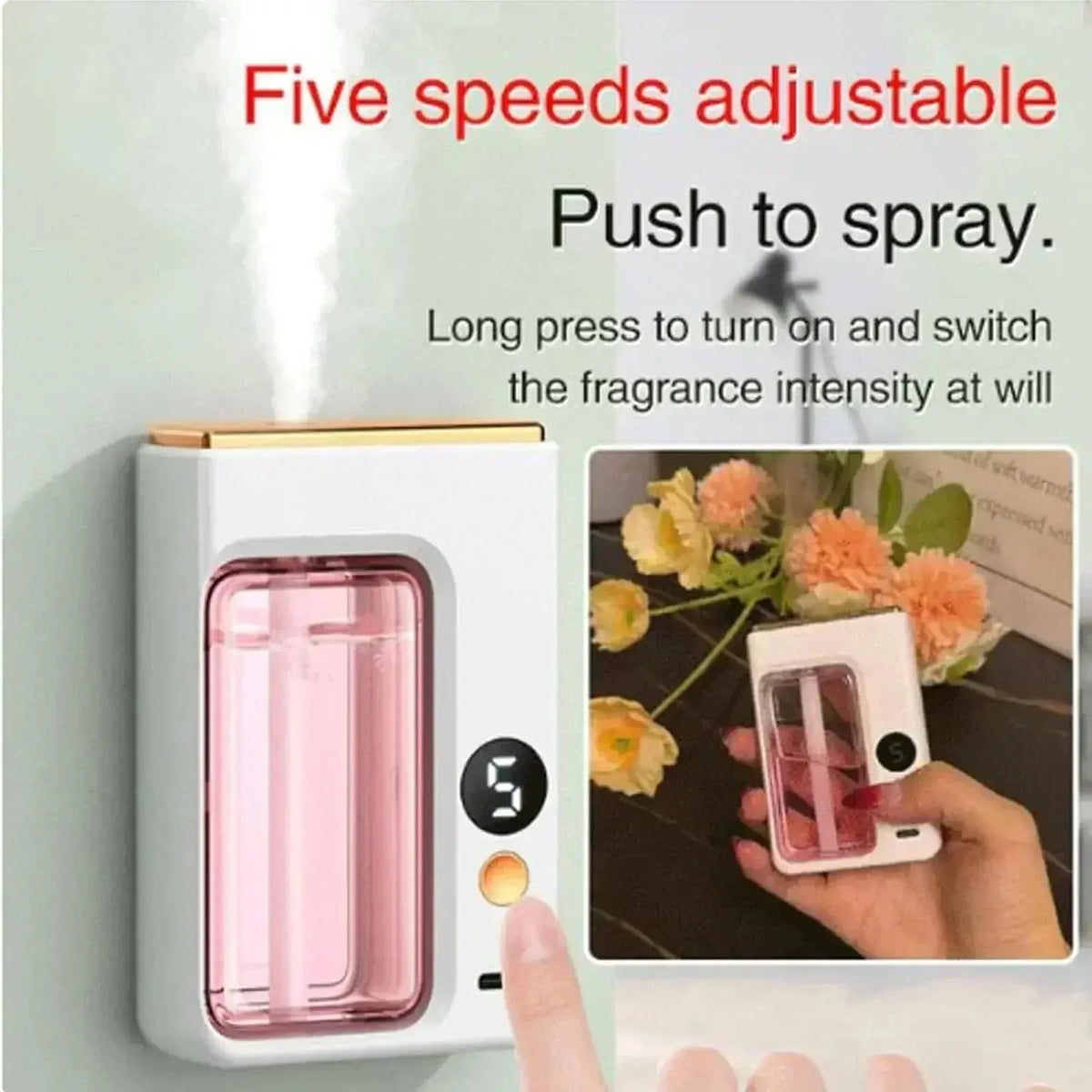Portable Wireless Wall Hanging Aromatherapy Diffuser Machine with Display Automatic Fragrance Spray Bathroom Deodorization Air