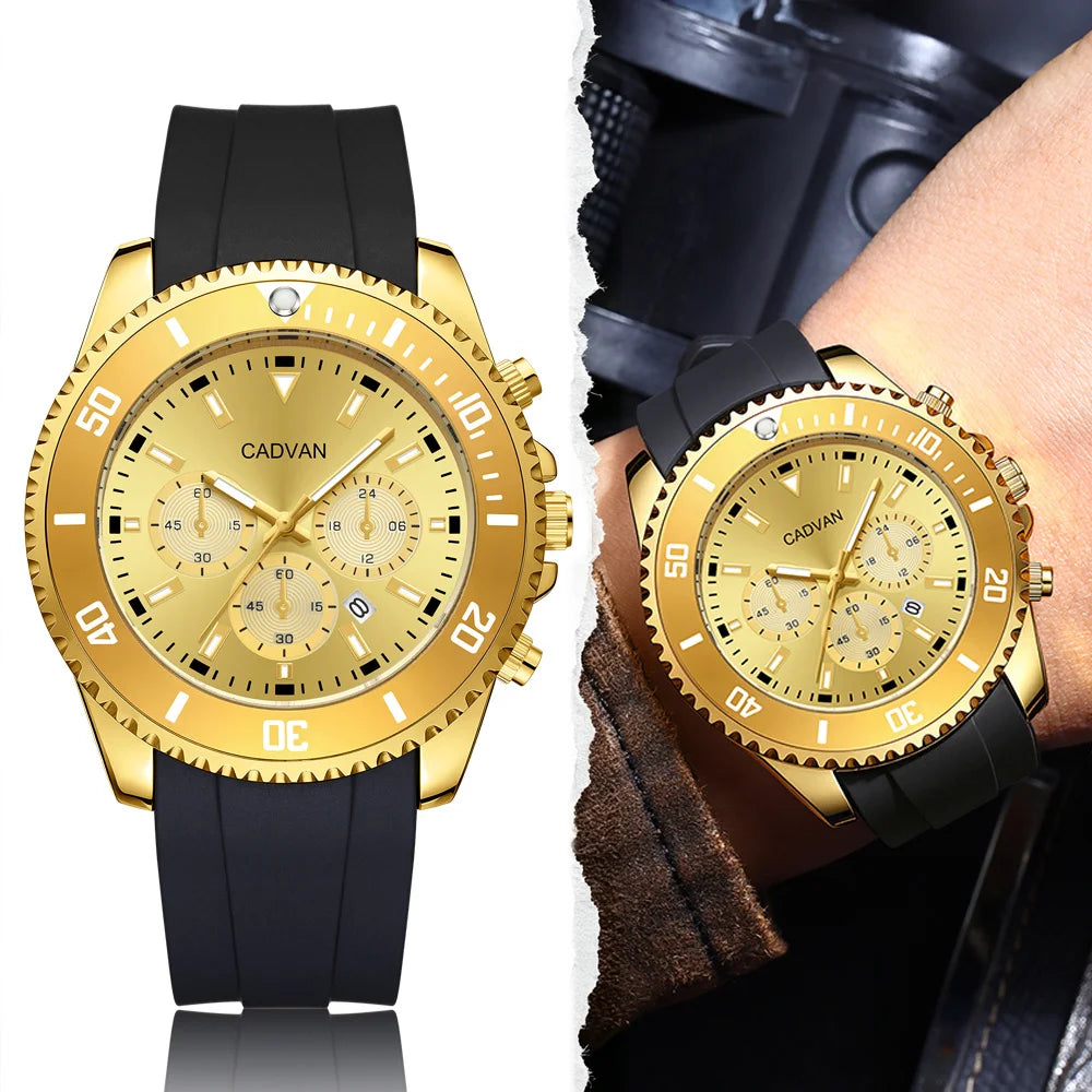 CADVAN Fashion Business Sports Men's Watch with Durable Silicone Strap, Calendar Display, Comes with Gift Box Shipping