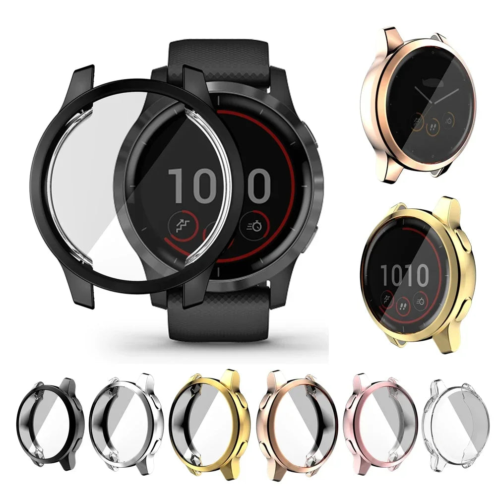Plating Protective Case for Garmin Venu 2/2S/3/3S/2 Plus Soft TPU Shell Cover Screen Protector for Garmin Vivoactive 4/4S Band