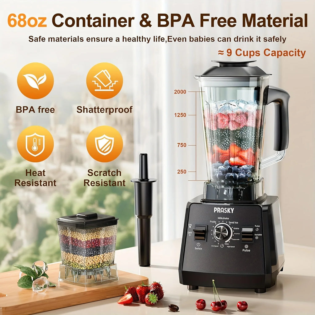 PRASKY 2400W Blender and Grinder Combo 25000RPM Powerful Kitchen 68oz BPA Free 2 Containers Professional  Blenders Ice Crushing