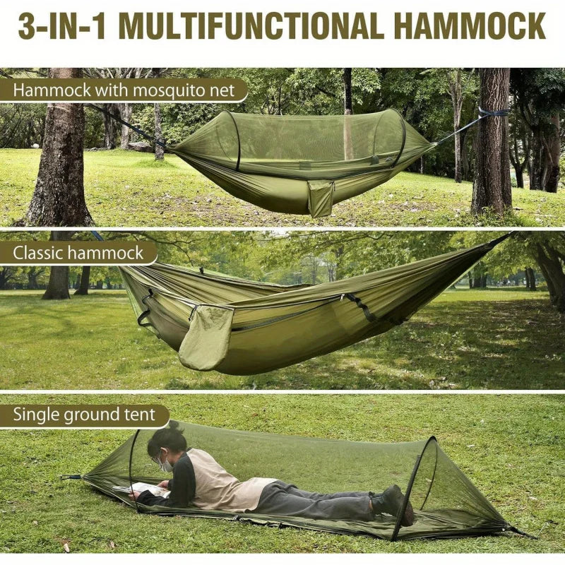 2-In-1 Camping Hammock With Mosquito Net 1.6lbs Ultralight Parachute Nylon Hanging Bed For Outdoor Survival Travel Backyard