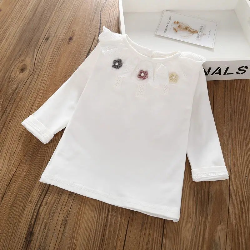 Children's  Shirts School Girls White Tops Long Sleeve Lace Shirts Kids Shirt Baby Toddler Teen Casual Children Clothes