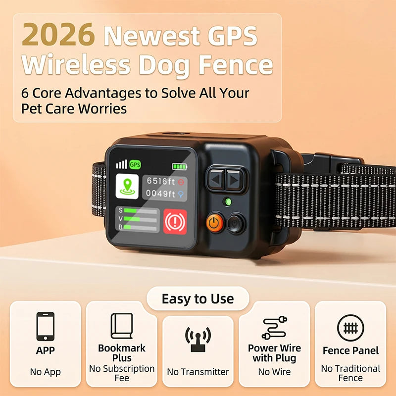 Dog Electronic Fence | Outdoor GPS Fencing System | Waterproof Wireless Fence | Dog Training Collar | Adjustable Warning Intensity | Fence Radius: 33–999 Yards | Rechargeable Smart Pet Containment System