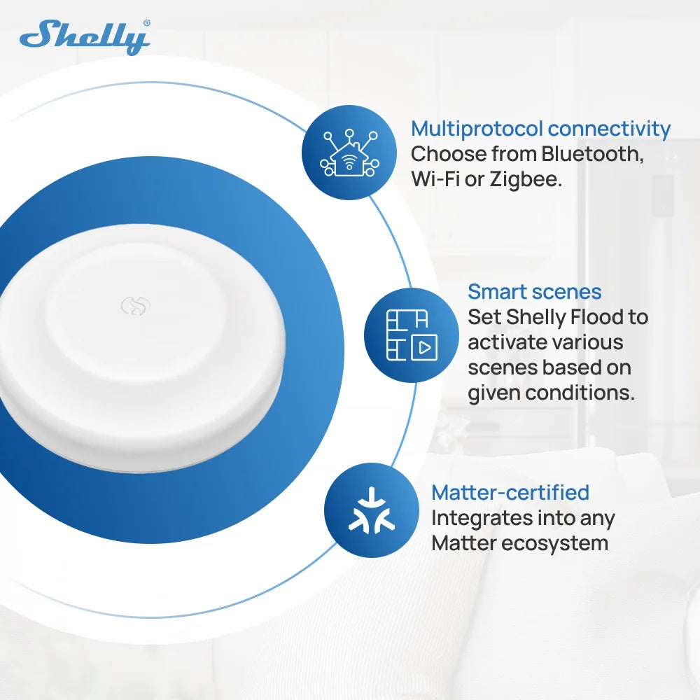 Shelly Flood S Gen4 Zigbee Water Sensor Flood Leak Detecto Matter Remote Monitoring for Kitchen/Bathroom Support Home Assistant