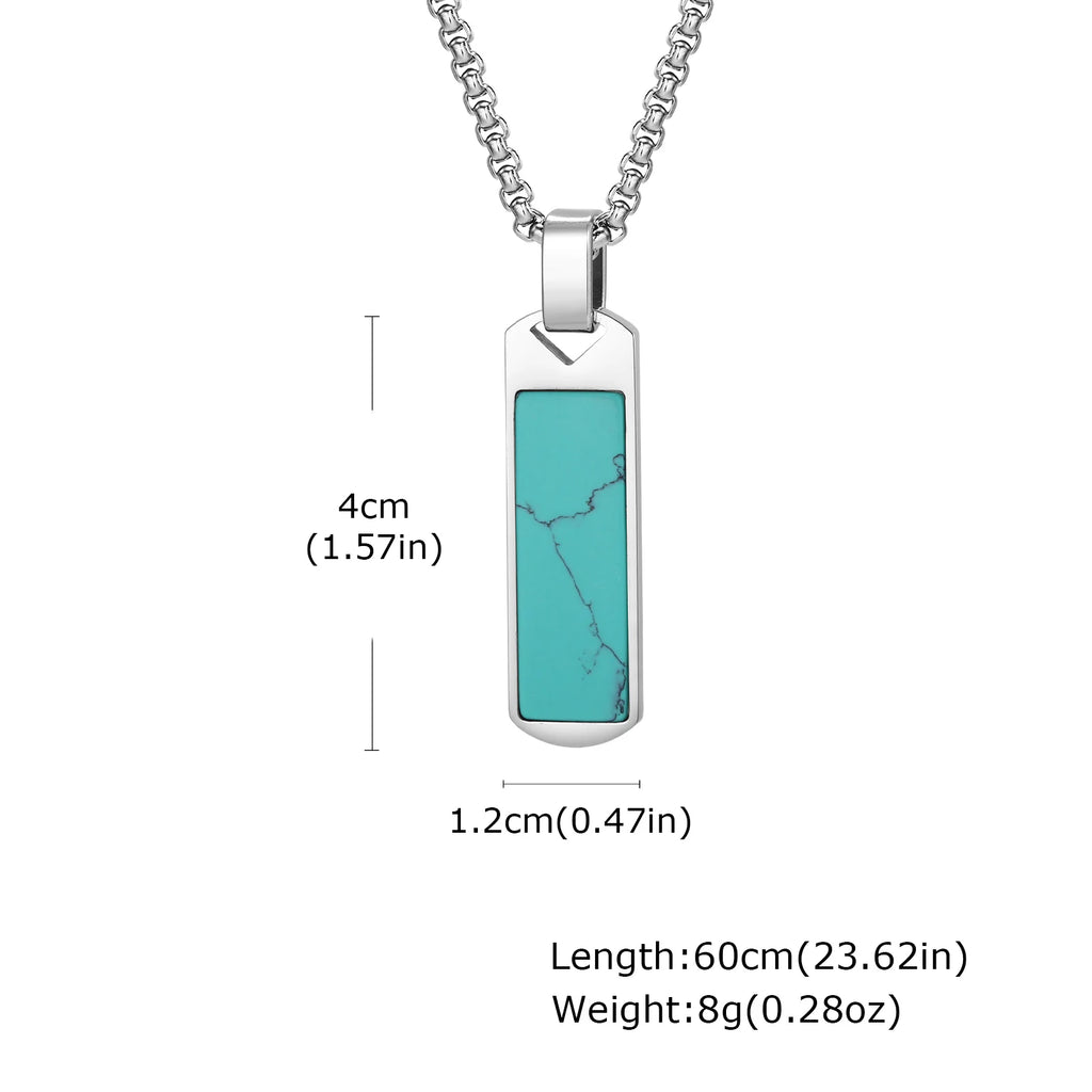 Trendy Pendant Necklaces for Men,Square Natural Stone Stainless Steel Necklaces,Hip Hop Healing Jewelry Gifts for Husband Dad