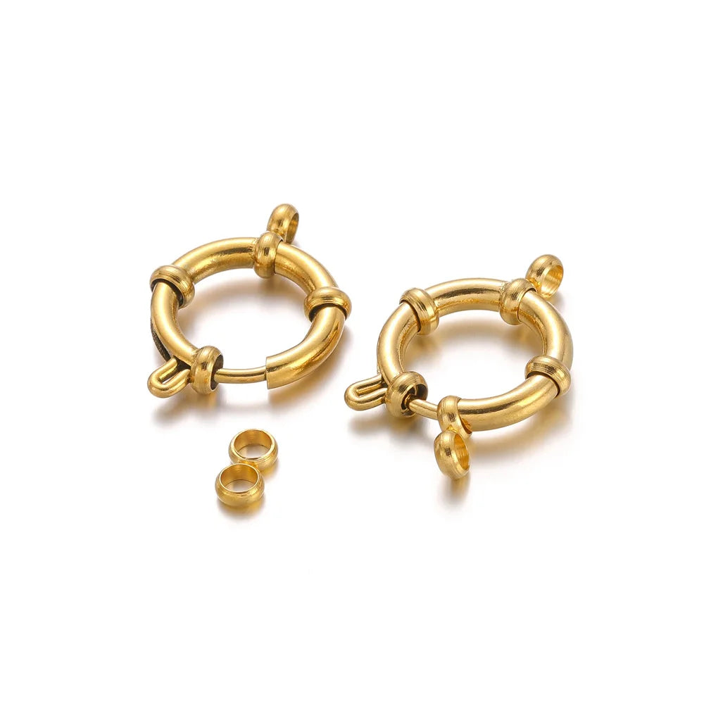 4pcs Stainless Steel Gold Round Spring Clasps Hooks for Bracelet Clavicle Necklace Clasp Connectors DIY Jewelry Making Supplies