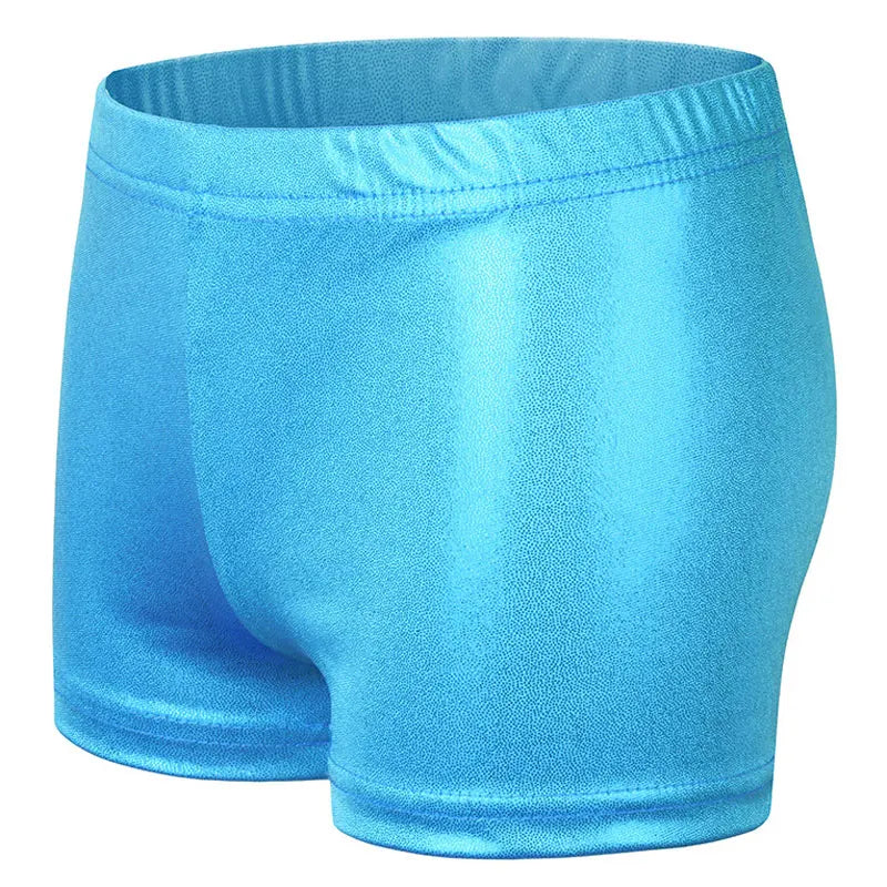 Dance Shorts for Girls Kids Bronzing Metallic Pants Elastic Children Glossy Gymnastic Dancewear Blank Solid Sports Shiny Glitter