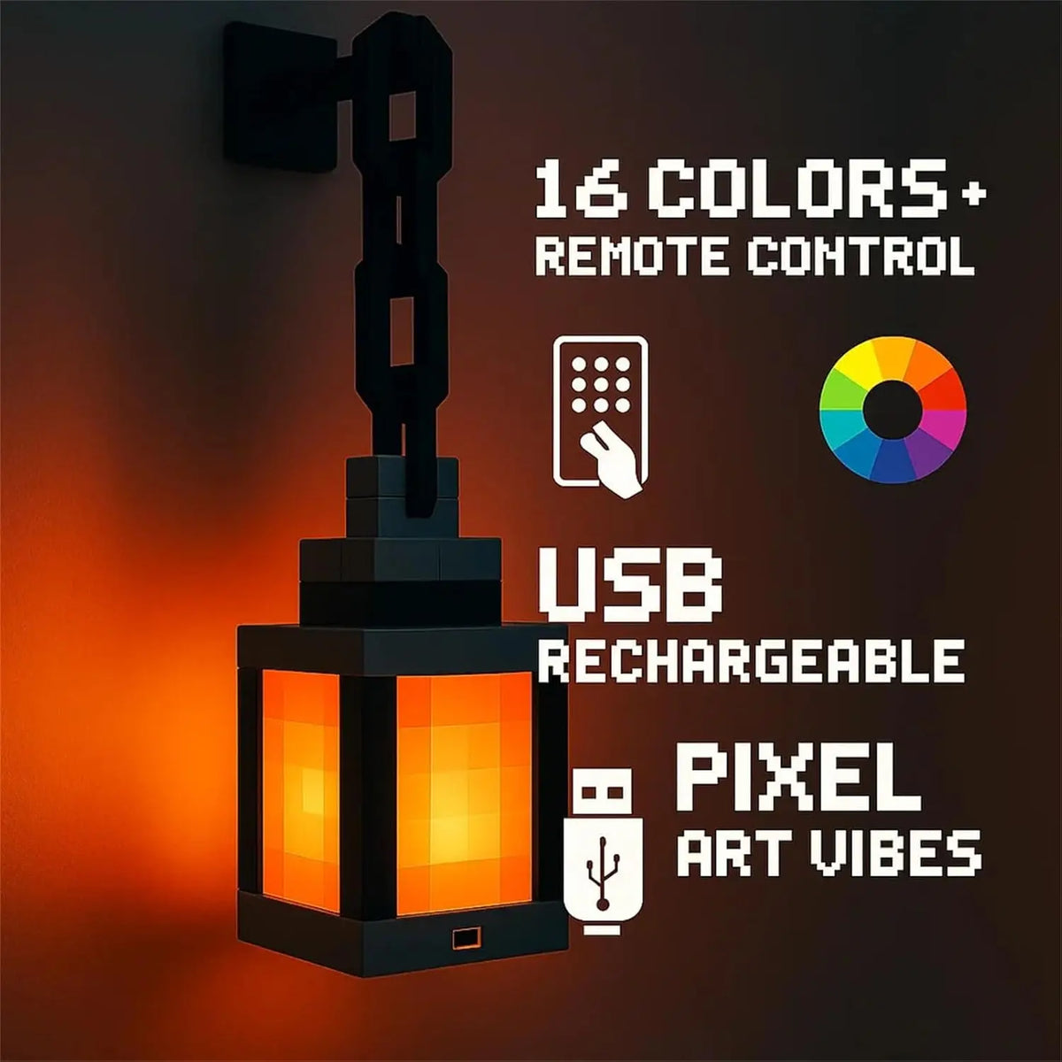 Pixel-Style Rechargeable Lantern – 16 Colors