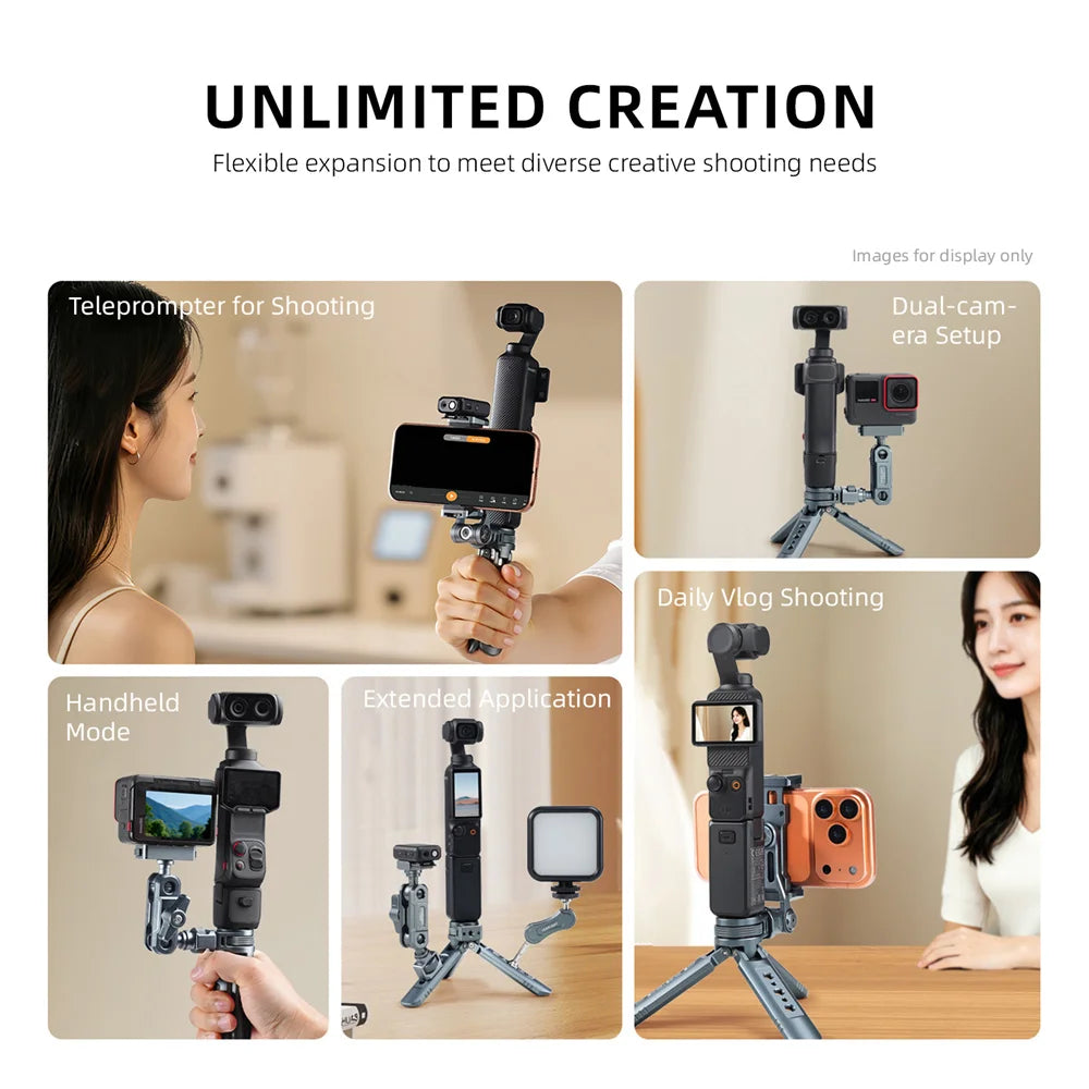 LEAPLIGHT Aluminum Mini Tripod for DJI Osmo Pocket 3/4/4P/360LunaUltra Camera Tripod Handheld Grip w 360° BallHead+Phone Stand