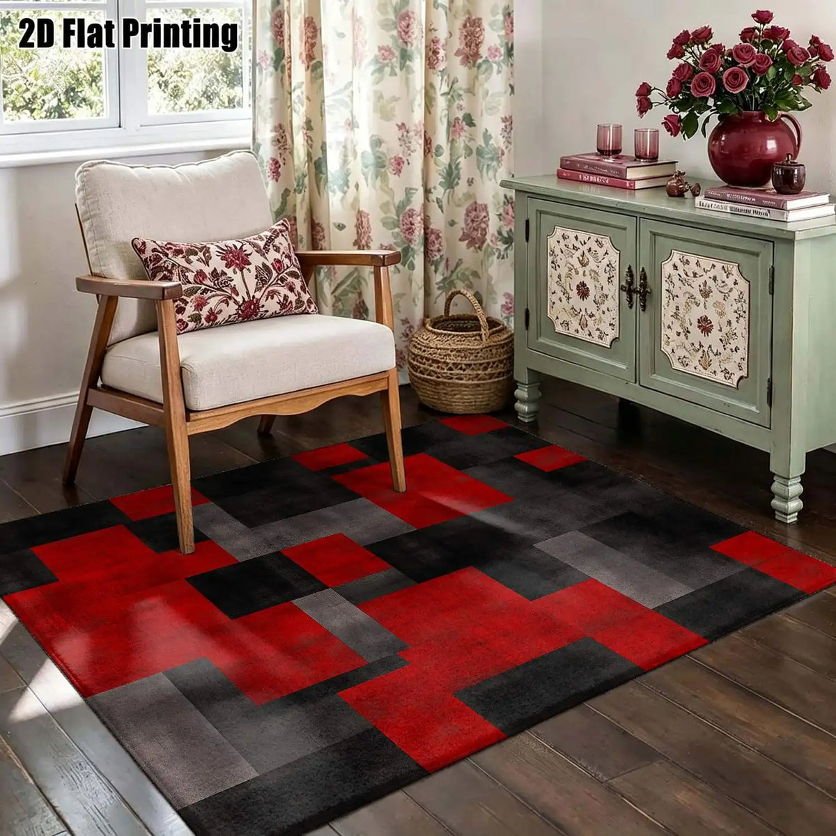 Red, Black and Gray Geometric Area Rug – Six Sizes