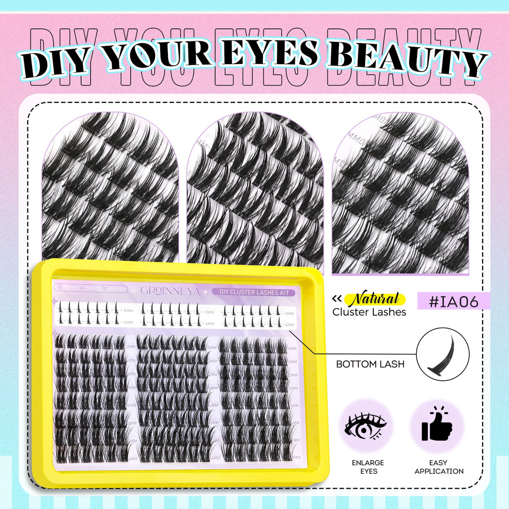 GROINNEYA Manga Lashes Cluster Lashes Natural Eyelash Extension Cluster Natural Volume Individual Lashes Mixed Tray Lashes