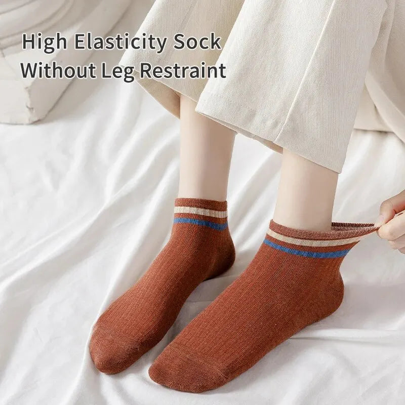 10 Pairs of Women's Spring and Summer Four-seasons Striped Solid Color Simple Fashionable and Comfortable School Students Socks