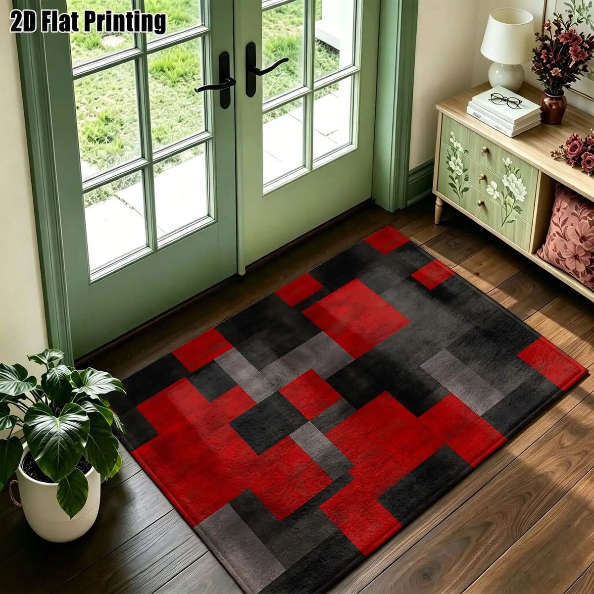 Red, Black and Gray Geometric Area Rug – Six Sizes