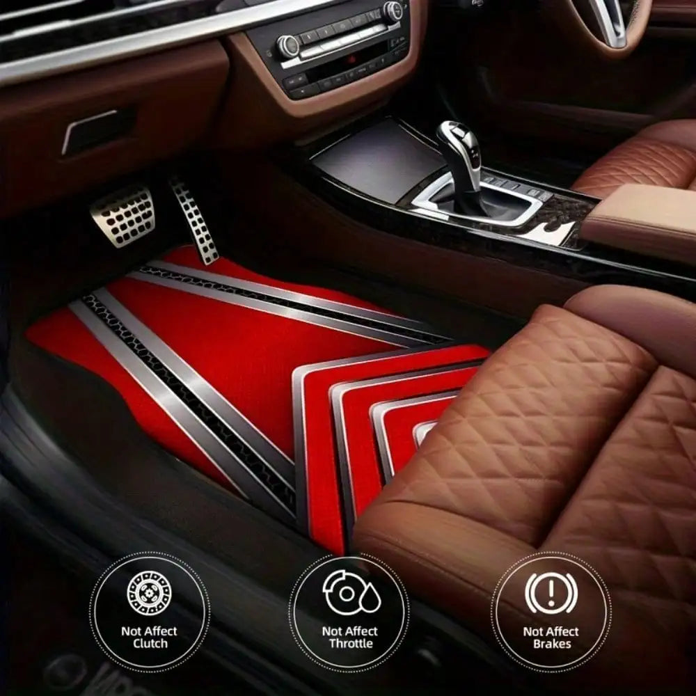 2/4pcs Red and Black Geometric Pattern Cool Car Floor Mats, Durable, Universal Fit for Sedans, Trucks, and SUVs