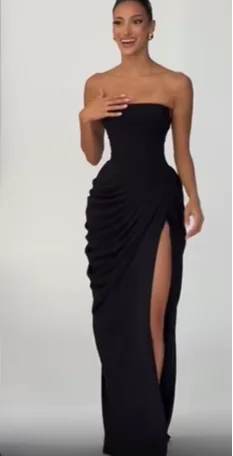 Elegant Yellow Strapless Pleated Long Dress Women Chic Solid Sleeveless Waist Cinching Split Gown 2026 Lady Evening Party Robes