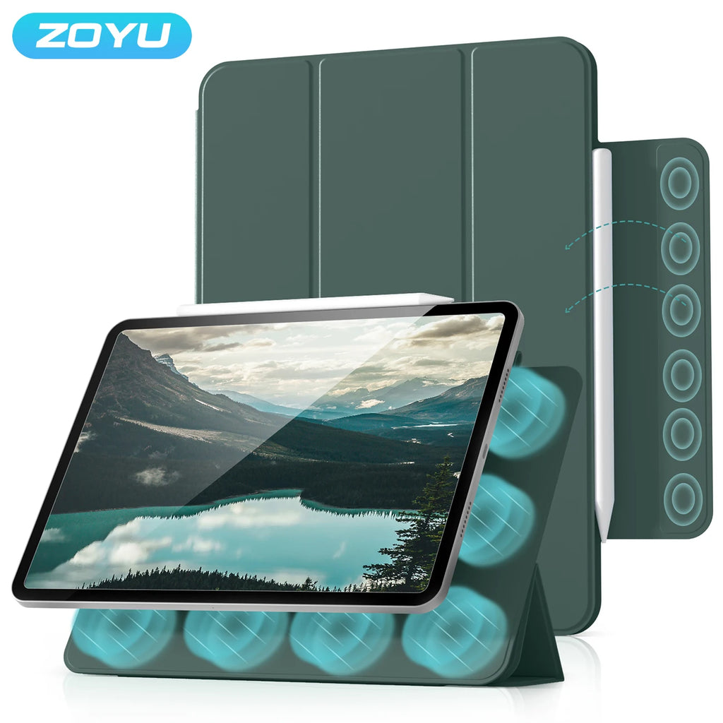 ZOYU for iPad A16 11/10th Gen Pro 11 12.9 inch Magnetic Case,For iPad Air 4/5/6/7/8 10.9 Mini 6/7 with Magnetic Detachable Cover