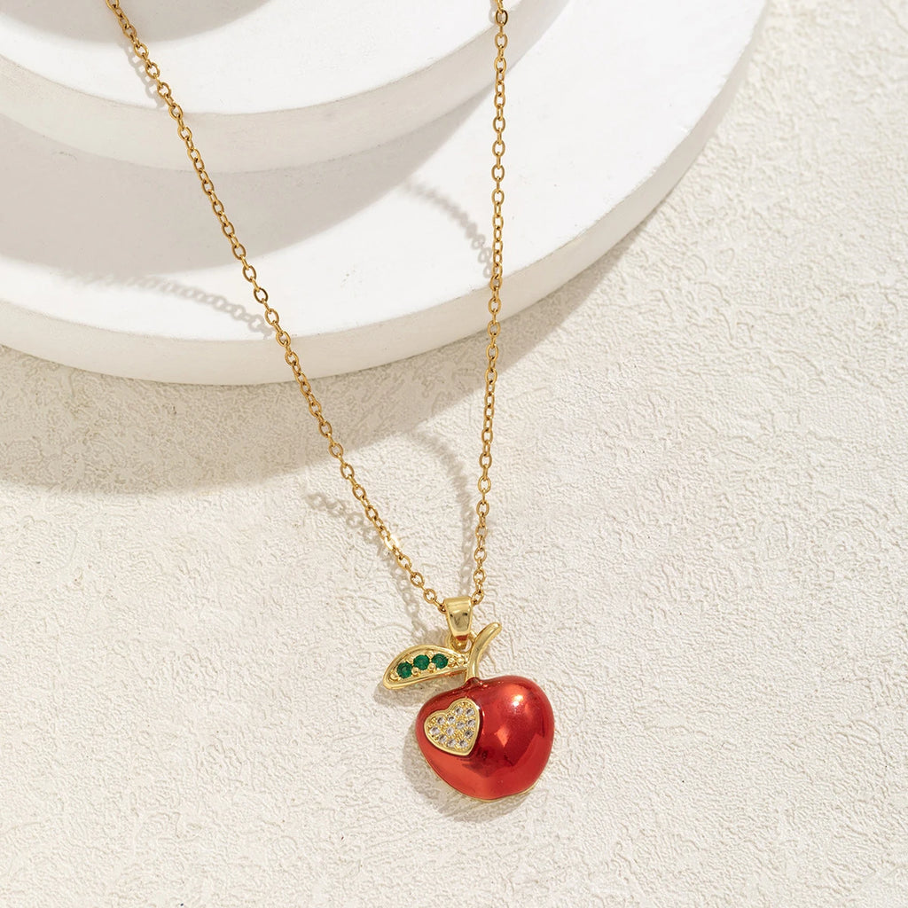 Fashionable Cute Apple Necklace for Women Stainless Steel Collarbone Chain Charming Jewelry Gift for Girls