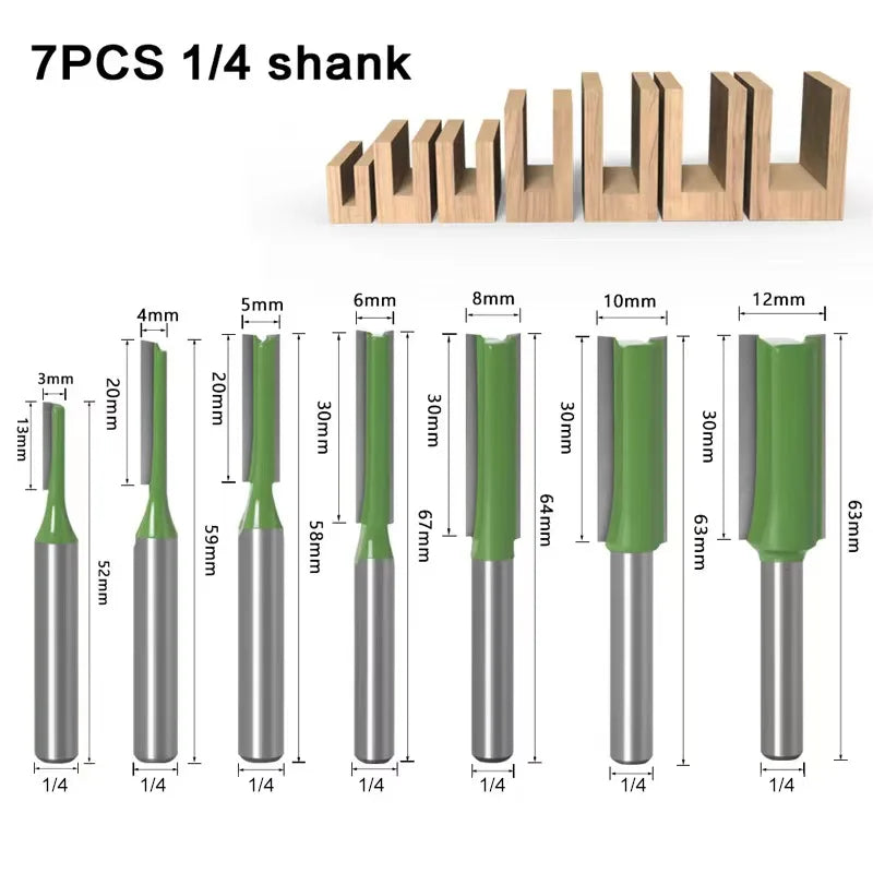 7pc/Set 6mm/1/4′′ Shank Straight Bit Tungsten Carbide Single Double Flute Router Bit Wood Milling Cutter for Woodwork Tool New
