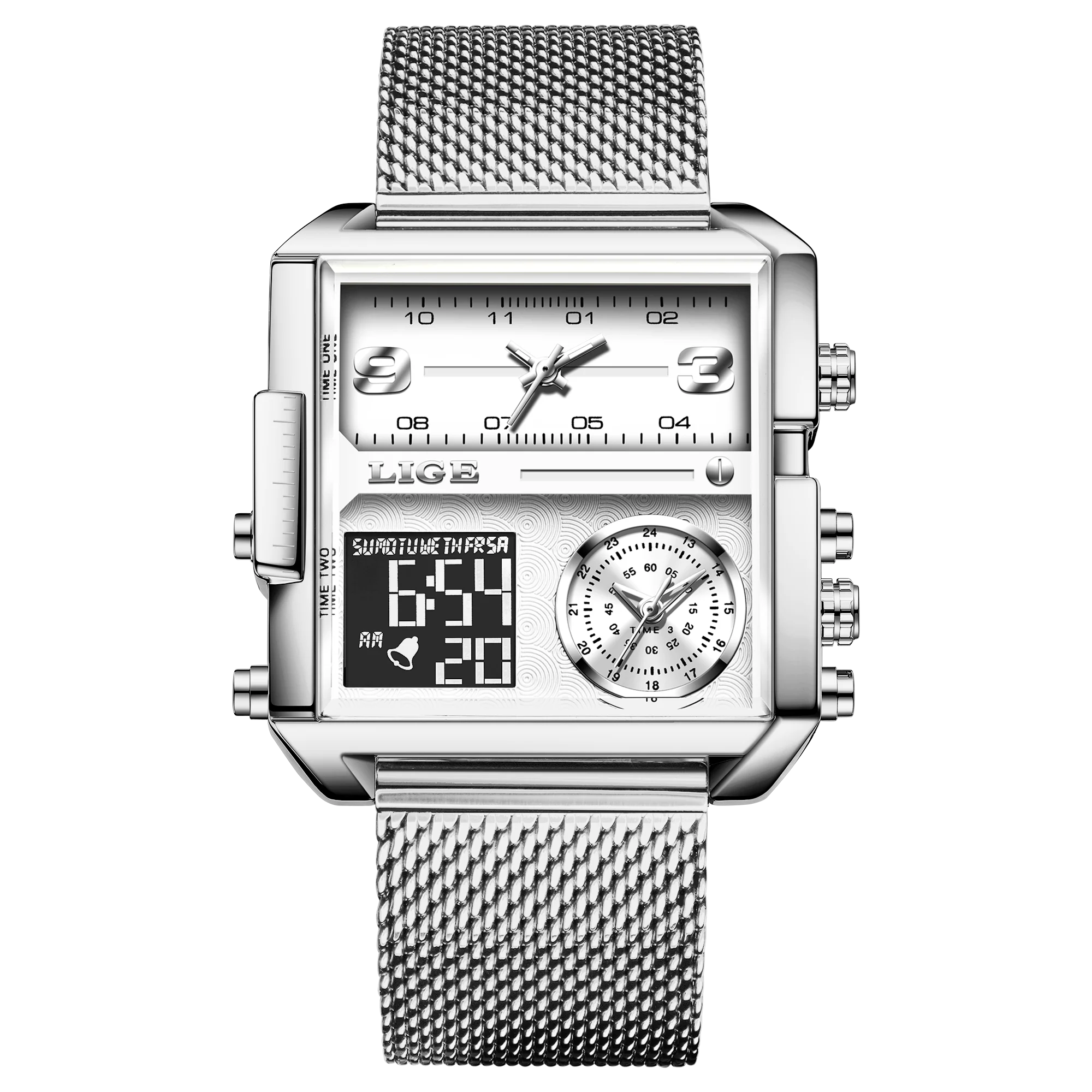 LIGE New Top Brand Luxury Fashion Men Watches Gold Steel Sports Square Digital Analog Big Quartz Watch for Man relogio masculino