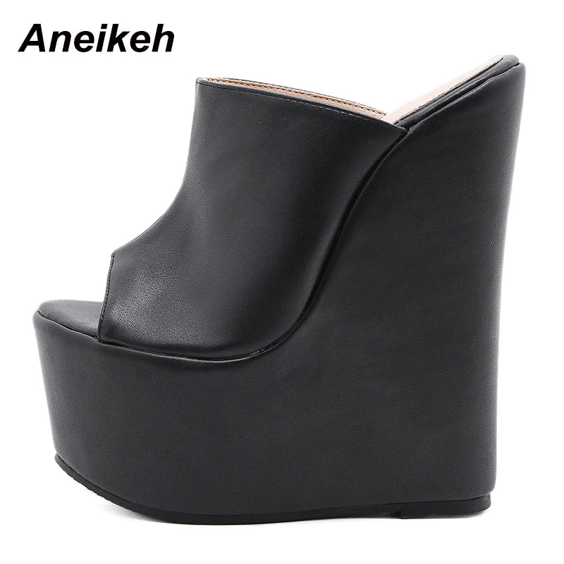 Aneikeh Summer Fashion Women's Slippers Sexy Platform PU Wedges Peep Toe Rome Party Shoes Sandalias Mules 35-42 Elegant NEW 2025