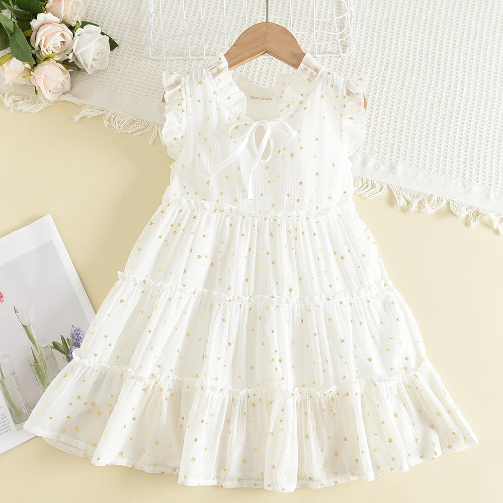 Black Bow Decoration Princess Dresses Korean Version Summer New Sleeveless Girls Dress Sweet and Simple Children's Clothing