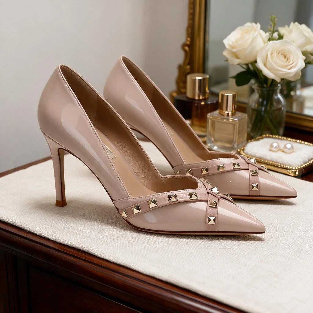 【Measure Your Feet Length Before Order】Rivets Luxry Designer Women Elegant Pumps Pointy Toe Stiletto High Heel Shoes 120-CHC-33