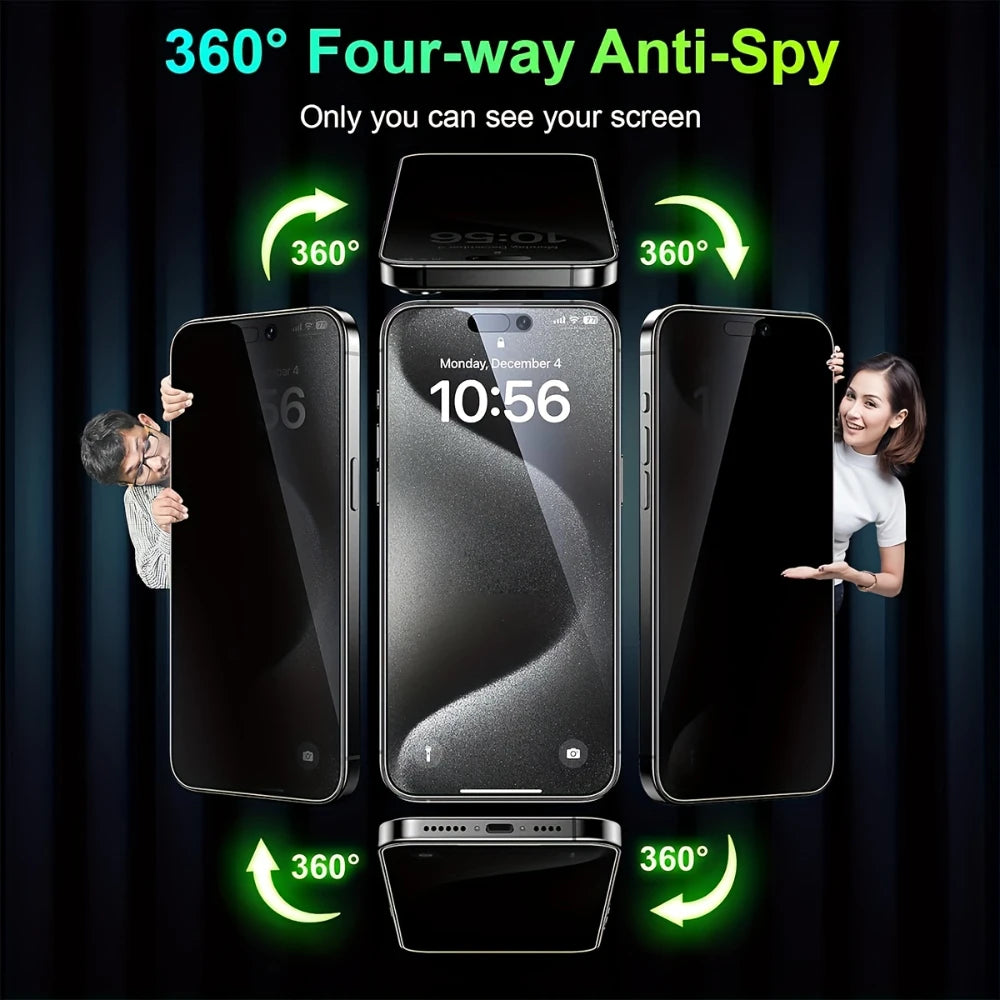 NNBILI 2pcs 4-Way 360-Degree Privacy Screen Protectors Features Tempered Glass With For iPhone 17 16 15 14 13 12 11 Pro Max XS