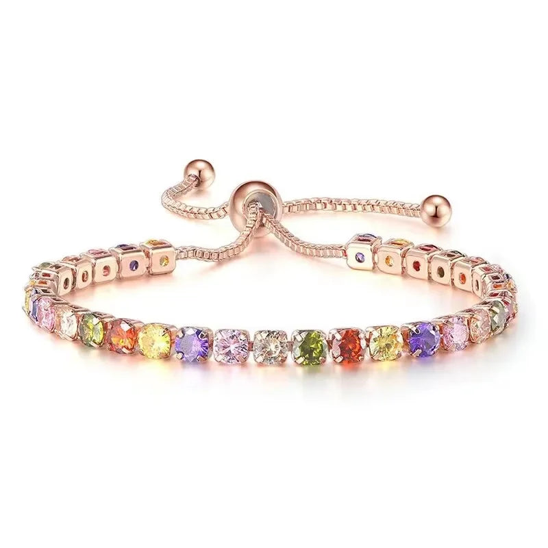 Rose Gold Adjustable Slider Bracelet for Women Colorful/Blue White Tennis Bracelet Fashion Dainty Crystal Bracelets Jewelry Gift