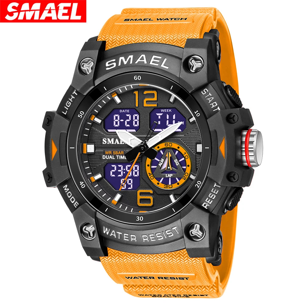 SMAEL Sport Watch Military Wristwatch for Men Alarm Stopwatch LED Digital Back Light Dual Time Display Waterproof Watch Men 8007