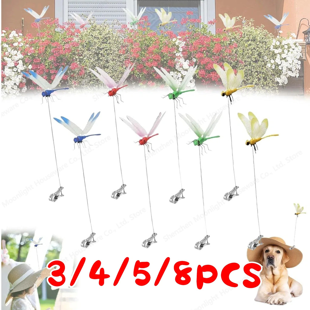 3-8PCS Simulation Dragonfly Clip 31cm Bug Deterrent Realistic Dragonfly Hat Clip Bug Repellent Dragonfly Home Garden Decor