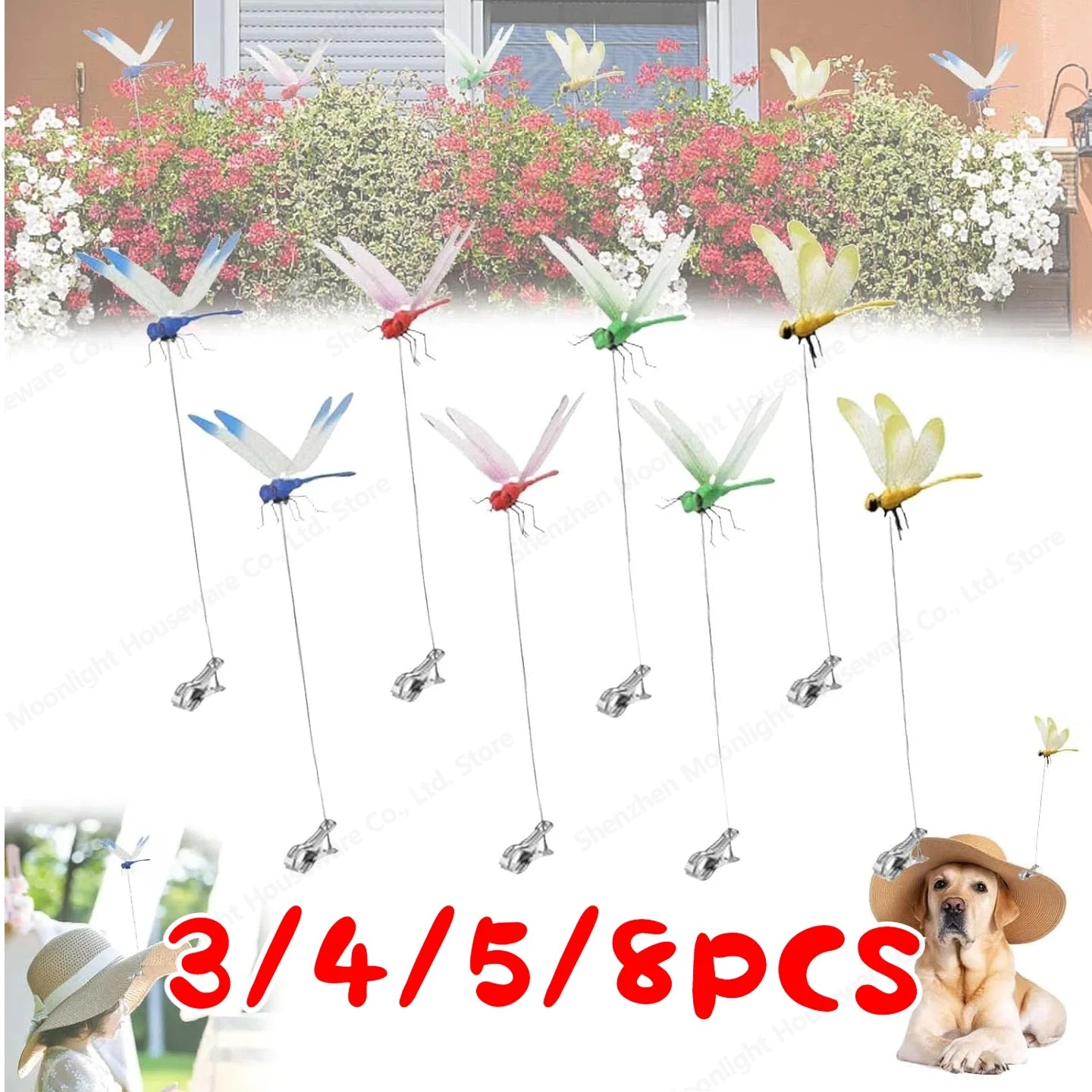 3-8PCS Simulation Dragonfly Clip 31cm Bug Deterrent Realistic Dragonfly Hat Clip Bug Repellent Dragonfly Home Garden Decor