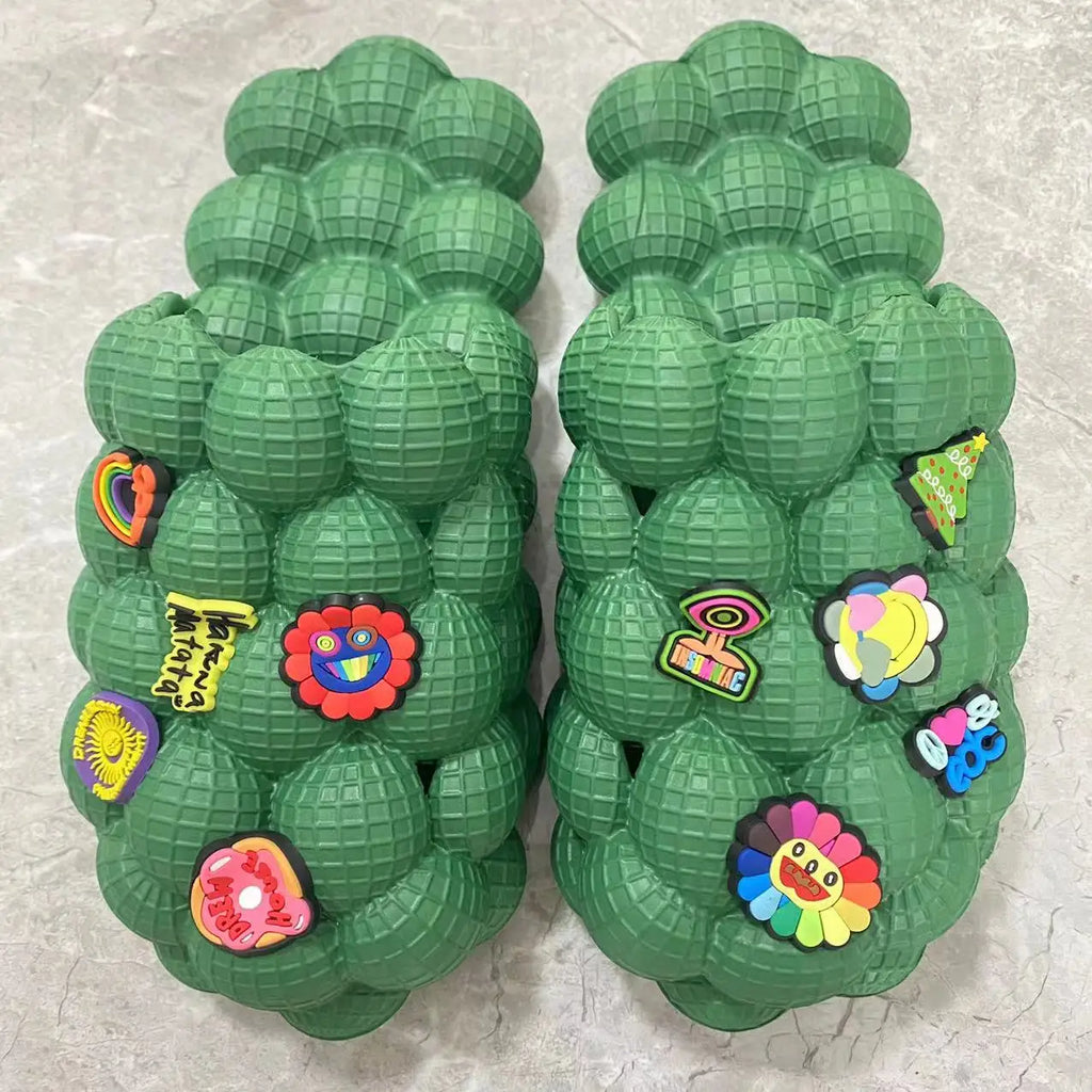 Unisex Summer Slides For Women Outdoor Close Toe Slippers Bubble Massage Litchi Sandals Brand Fashion Designer Sandals Men Clogs