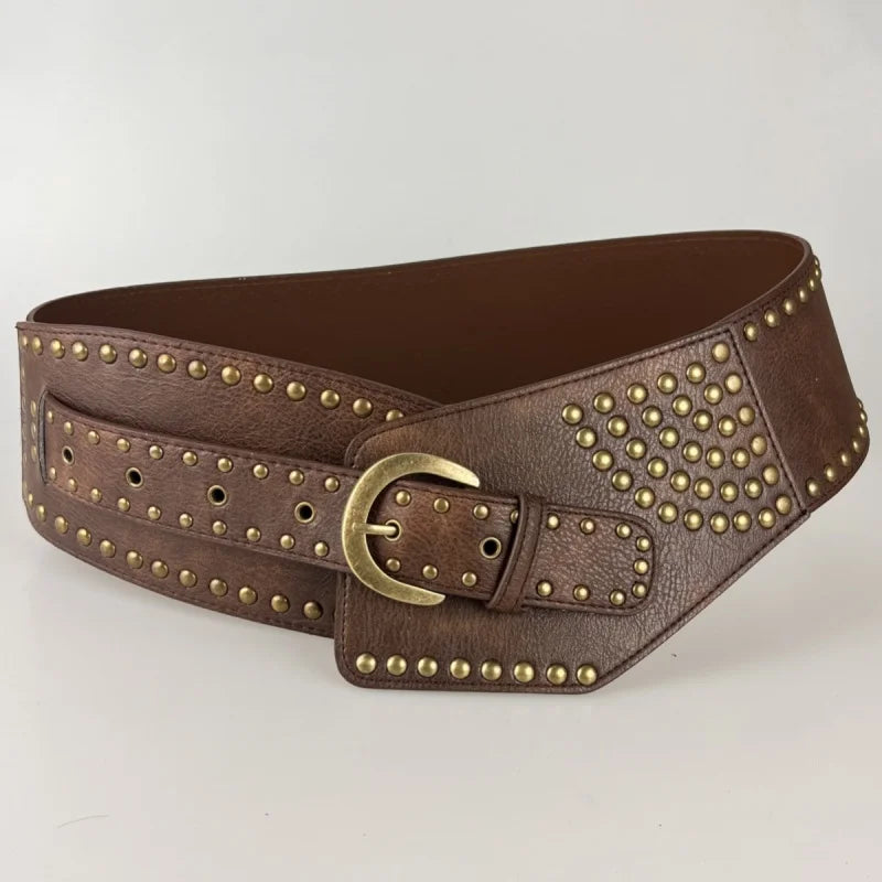 Y2K Harajuku High Street Personality Rivet Decoration Wide Belts For Women Vintage Punk Spice Girl Waistband Cinturones De Mujer