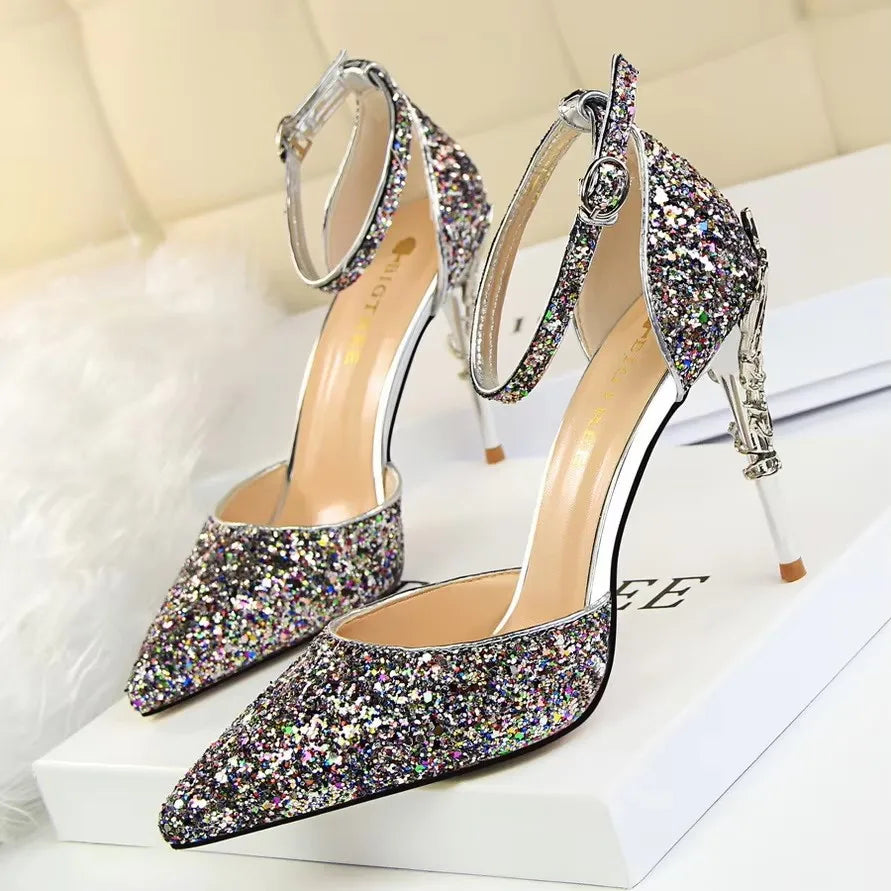 BIGTREE Shoes Heels 2026 New Woman Pumps Sequins High Heels Women Shoes Fashion Ladies Shoes Gold Sliver Stiletto Heels Sandals