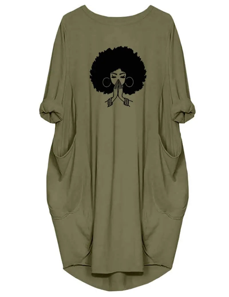 Plus Size Women Short Sleeve O-Neck Loose Casual Dresses High Street Unisex Style Double Pockets Oversize Loose Outerwear Top