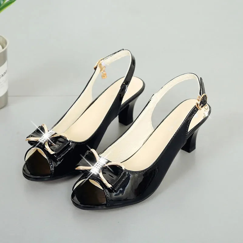 Cresfimix Women Classic High Quality White Pu Leather Peep Toe Square Heel Shoes Lady Cool Black Office Summer Heels A9841