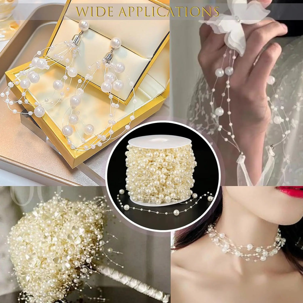 5/10Meters Artificial Pearls Chain Fishing Line Beads Garland Chain For DIY Bridal Bouquet Craft Flower Wedding Party Decoration